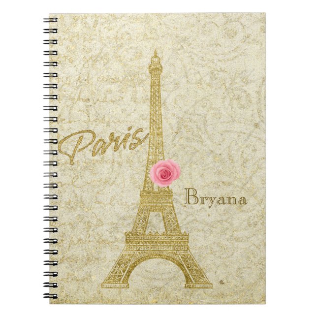 Tour Eiffel de Paris Cahier élégant or et rose (Devant)