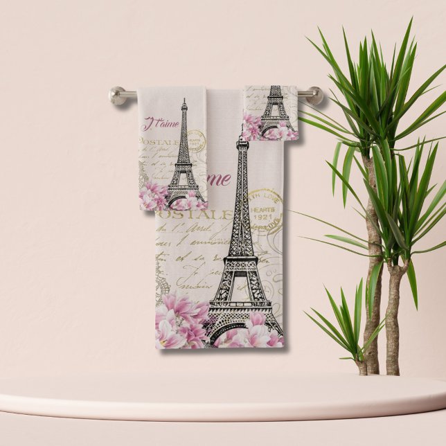 Tour Eiffel de Paris Rose Rétro Collage Romantique (Créateur téléchargé)