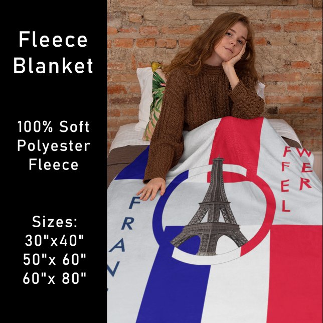 Tour Eiffel et Drapeau de France Couverture en Cei (Eiffel Tower and Flag of France Fleece Blanket)