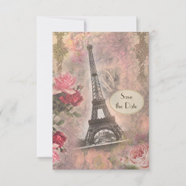 Tour Eiffel et Roses Shabby Chic Carte de Relance  (Devant)