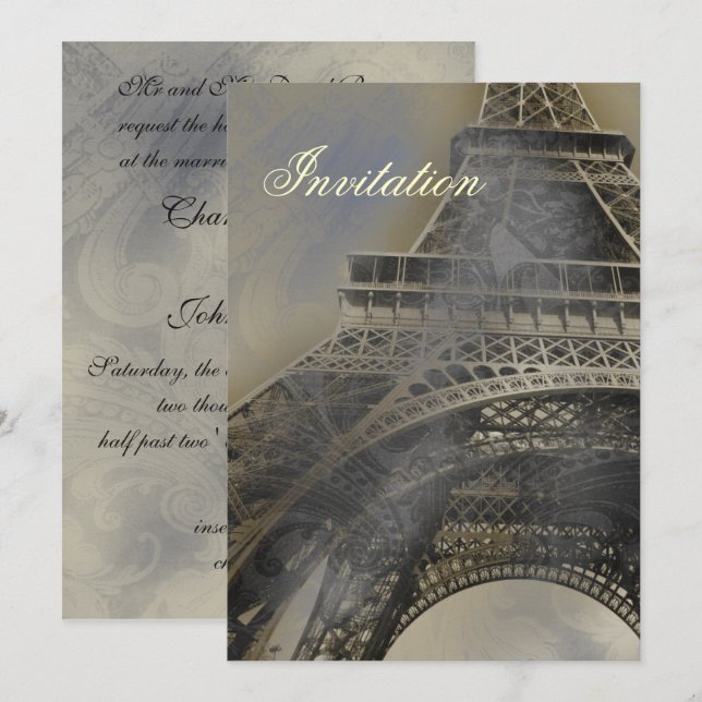 Tour Eiffel faire-part de mariage parisien (Devant / Derrière)