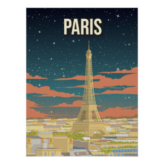 Tour Eiffel France Vue Nocturne Affiche de Voyage