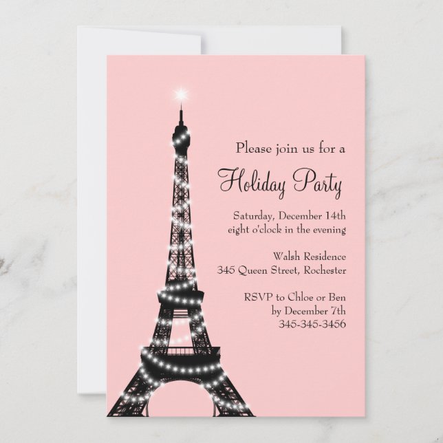 Tour Eiffel Invitation rose (Devant)