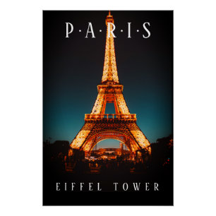 Tour Eiffel la nuit, Paris, Affiche noire
