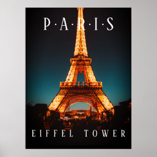 Tour Eiffel La Nuit, Paris, Poster Noir