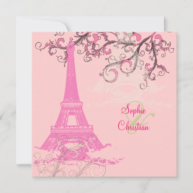 Tour Eiffel/mariage rose/chocolat Invitations (Devant)