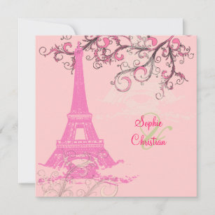 Tour Eiffel/mariage rose/chocolat Invitations