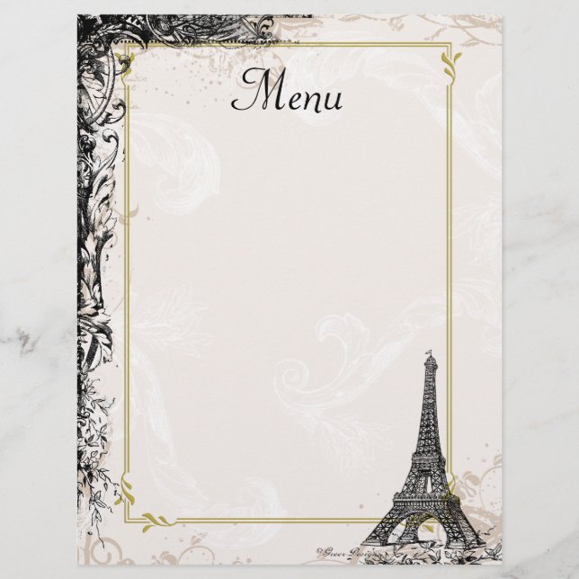 Tour Eiffel Menu Vintage Style français (Devant)