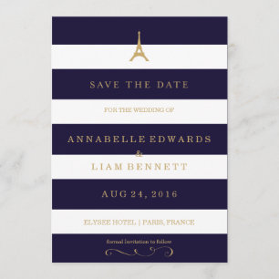 Tour Eiffel or à rayures Enregistrer la carte Date
