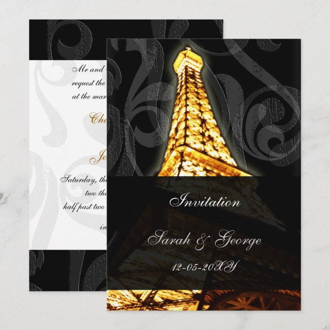 tour eiffel or Paris faire-part de mariage (Devant / Derrière)