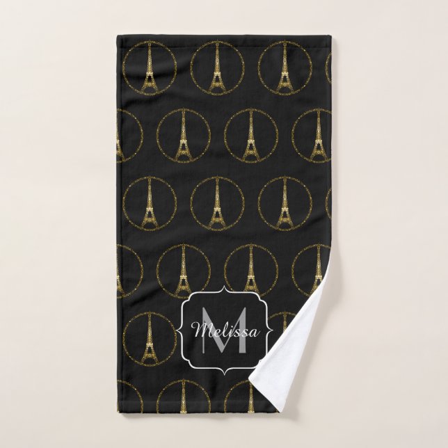 Tour Eiffel paillettes dorées scintille monogramme (Serviette à main)
