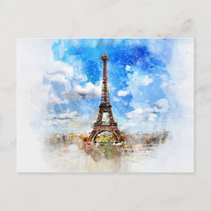 Tour Eiffel Paris France Carte postale Aquarelle