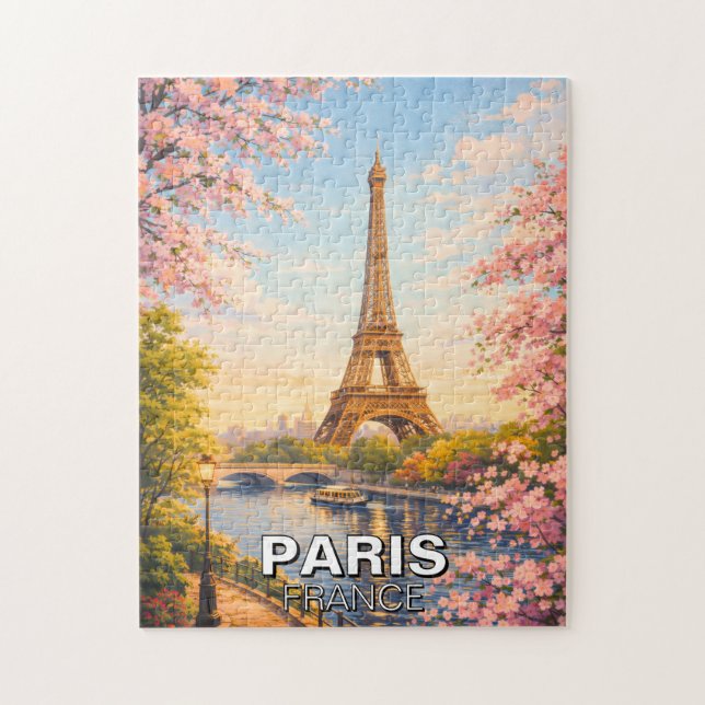 Tour Eiffel Paris France Fleurs de Cerisier Puzzle (Vertical)