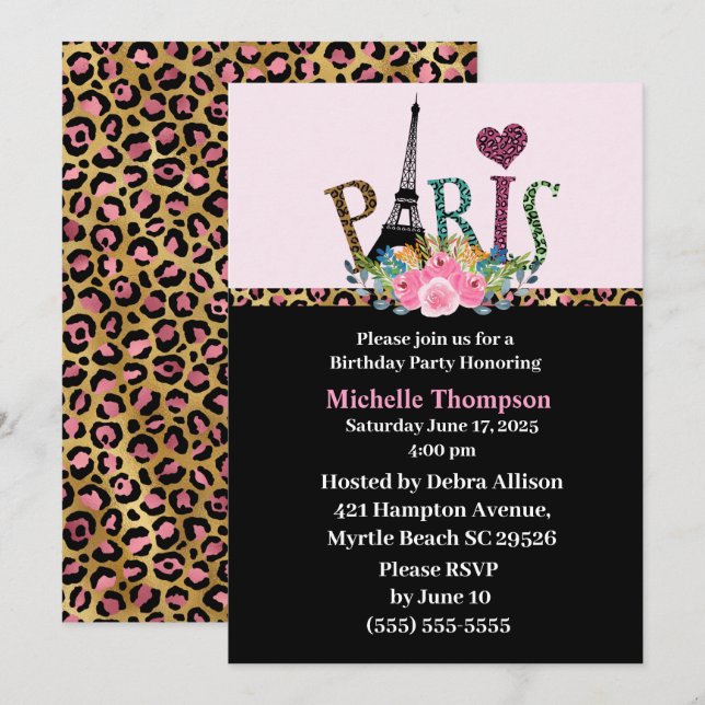 Tour Eiffel Paris France Invitations d'anniversair (Devant / Derrière)