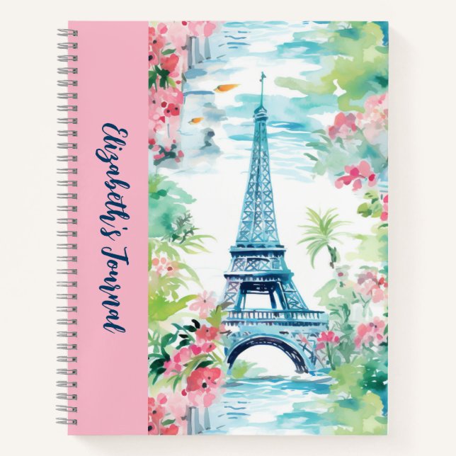 Tour Eiffel Paris France Pink Floral Journal (Devant)
