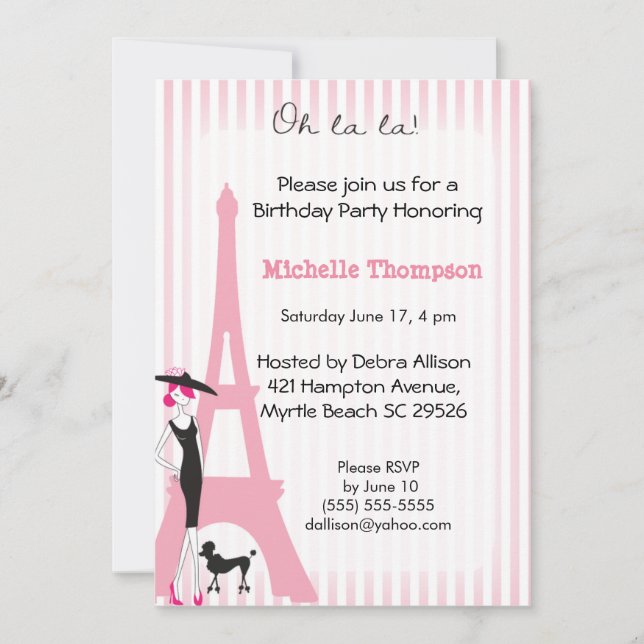 Tour Eiffel Paris Invitations d'anniversaire (Devant)