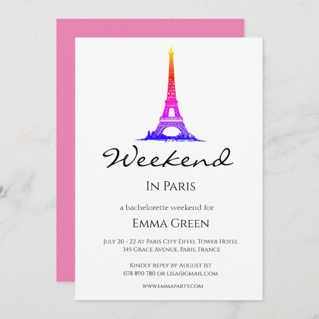Tour Eiffel Paris | Weekend Getaway Invitation (Devant / Derrière)