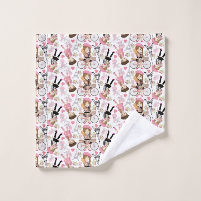Tour Eiffel Parisienne Fleur Rose Cœur (Gant de toilette)