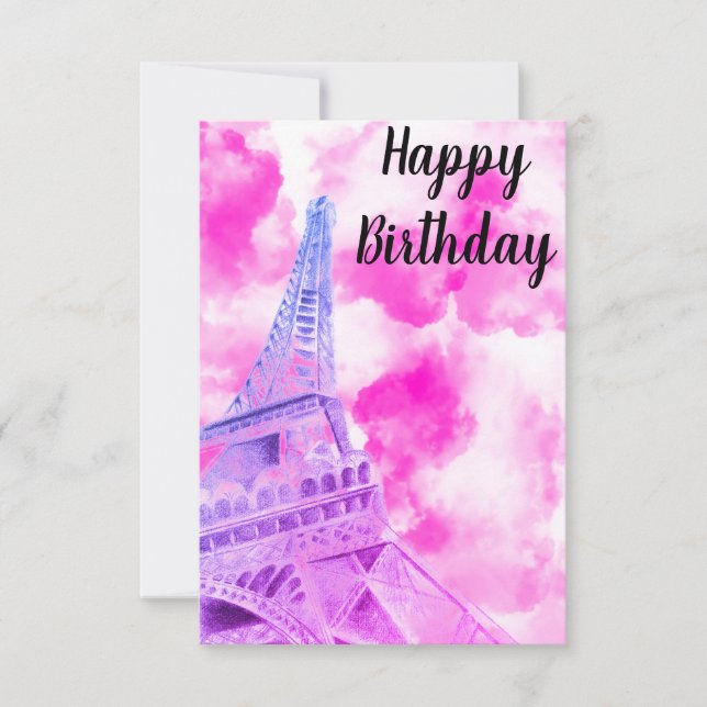 Tour Eiffel rose Bonne carte postale Anniversaire (Devant)