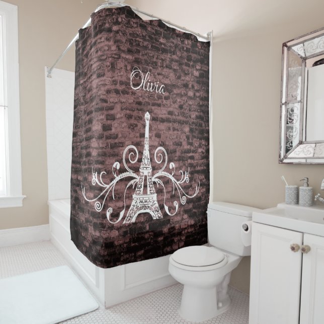 Tour Eiffel rose Grunge Douche rideau (En situation)