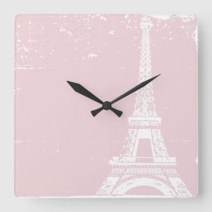 Tour Eiffel rose Horloge murale personnalisée