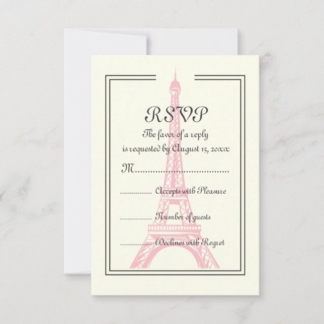 Tour Eiffel rose mariage Paris sur carte RSVP ivoi (Devant)