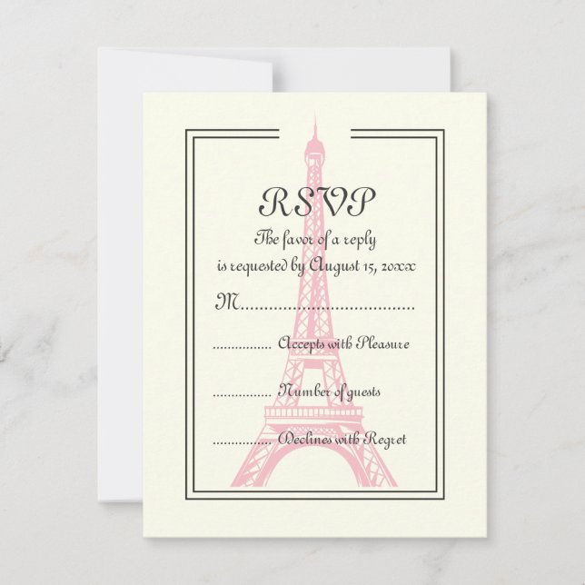 Tour Eiffel rose mariage Paris sur carte RSVP ivoi (Devant)