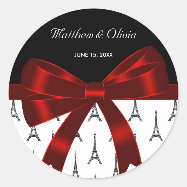 Tour Eiffel Rouge Bow Mariage Favoriser Stickers (Devant)