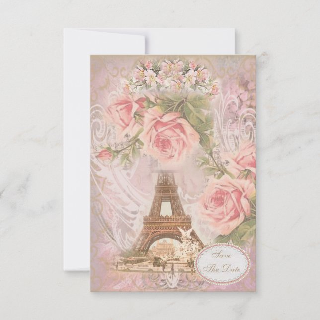 Tour Eiffel Shabby Chic Faire-Part de Mariage à Da (Devant)