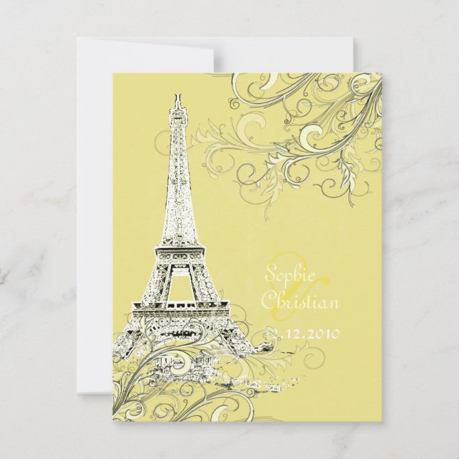 Tour Eiffel + spirales  Faire-part de mariage (Devant)