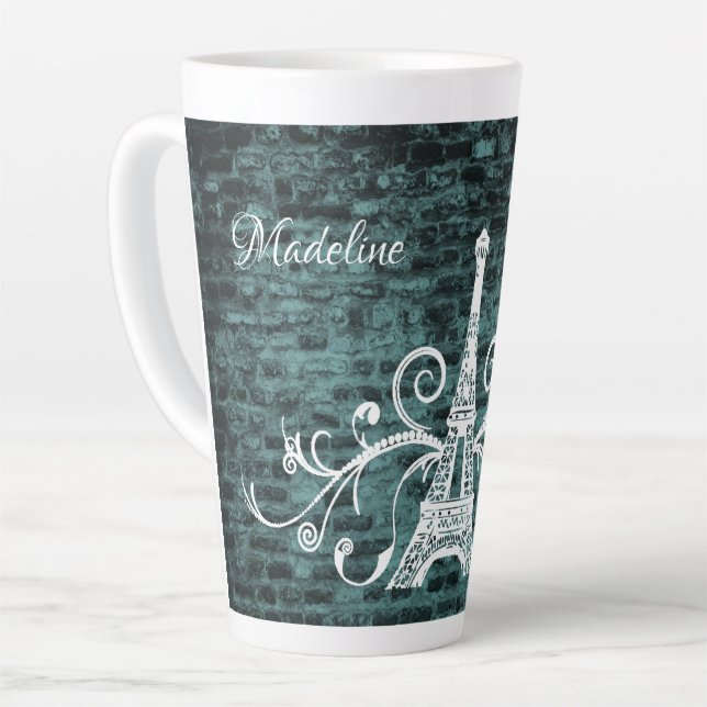 Tour Eiffel turquoise Grunge Latte Mug (Angle gauche)