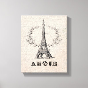 Tour Eiffel vintage AMOUR toile étirée