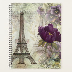 Tour Eiffel vintage et Fleurs violettes