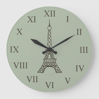 Tour Eiffel Vintage Vert Horloge Murale Paris