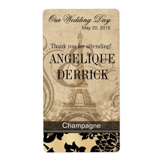 Tour Fleur de Paris Eiffel | Étiquette de vin de s (Devant)