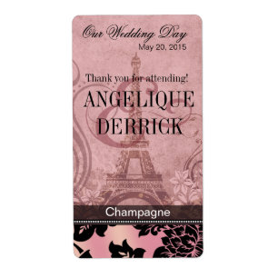 Tour Fleur de Paris Eiffel Étiquette de vin rose