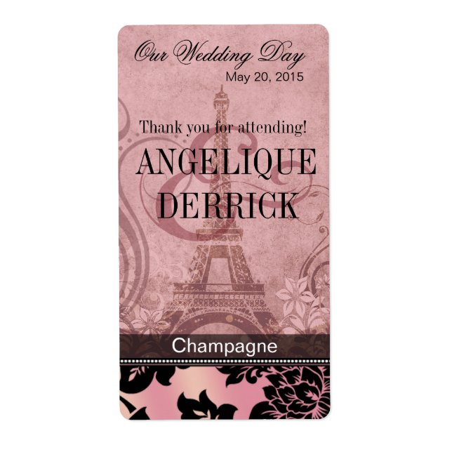 Tour Fleur de Paris Eiffel | Étiquette de vin rose (Devant)