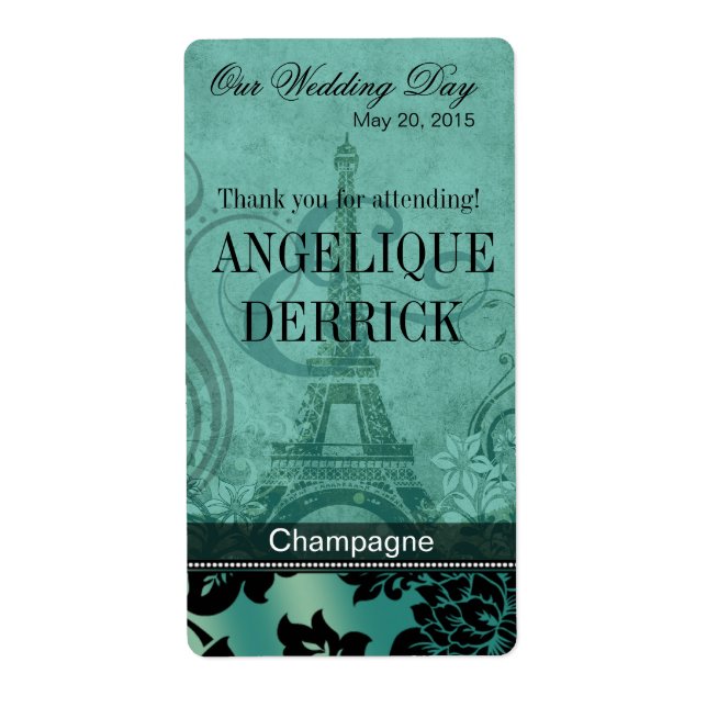 Tour Fleur de Paris Eiffel | Étiquette de vin turq (Devant)