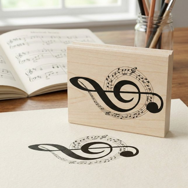 Tourbillon Musical & Clef de Sol Tampon en Bois (Add a beat to your stationery.)
