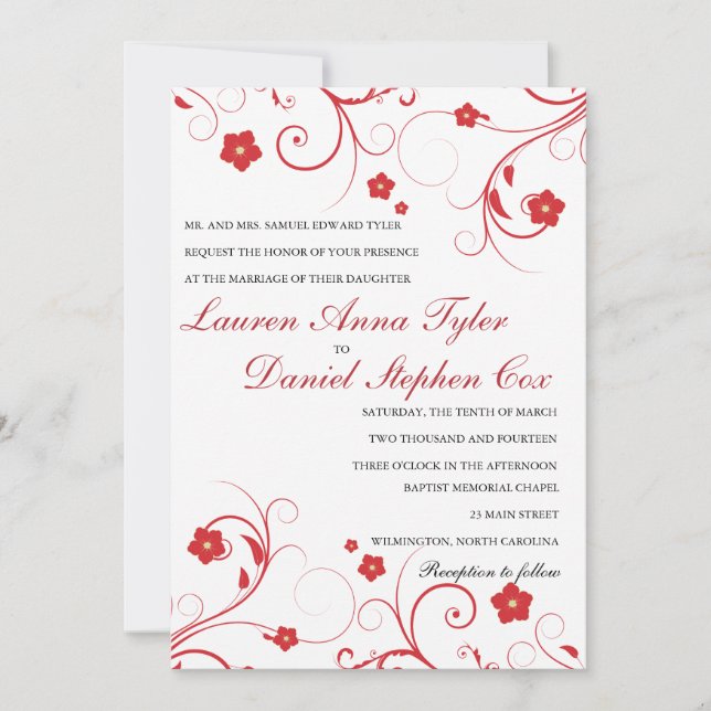 Tourbillons rouges et invitations à un mariage de  (Devant)