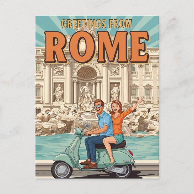 Touristes sur Vespa à Rome Italie Carte postale (Devant)