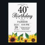 Tournesol 40e anniversaire Invitation<br><div class="desc">Invitation du 40e anniversaire du tournesol. Fleurs florales et Arrière - plan blanc. Country Vintage Retro. Femmes Anniversaire. 12ème 13ème 15ème 16ème 18ème 20ème 21ème 30ème 40ème 50ème 60ème 70ème 80ème 90ème 100ème, tout âge. Numérique imprimable. Pour plus de personnalisation, cliquez sur le bouton "Customiser" et utilisez notre outil de...</div>