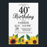 Tournesol 40e anniversaire Invitation<br><div class="desc">Invitation du 40e anniversaire du tournesol. Fleurs florales et Arrière - plan blanc. Country Vintage Retro. Femmes Anniversaire. 12ème 13ème 15ème 16ème 18ème 20ème 21ème 30ème 40ème 50ème 60ème 70ème 80ème 90ème 100ème, tout âge. Numérique imprimable. Pour plus de personnalisation, cliquez sur le bouton "Customiser" et utilisez notre outil de...</div>