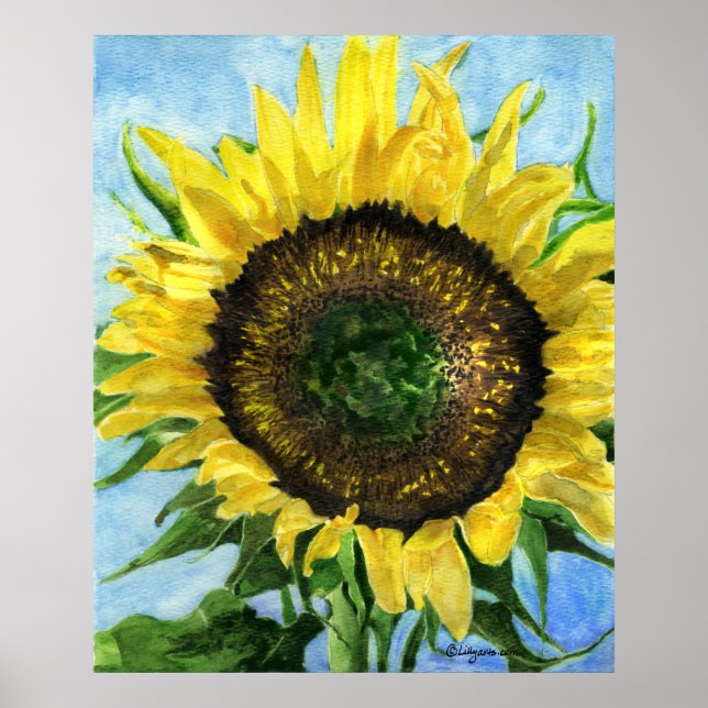 Tournesol 4 Aquarelle Peinture Art Poster Imprimer (Devant)