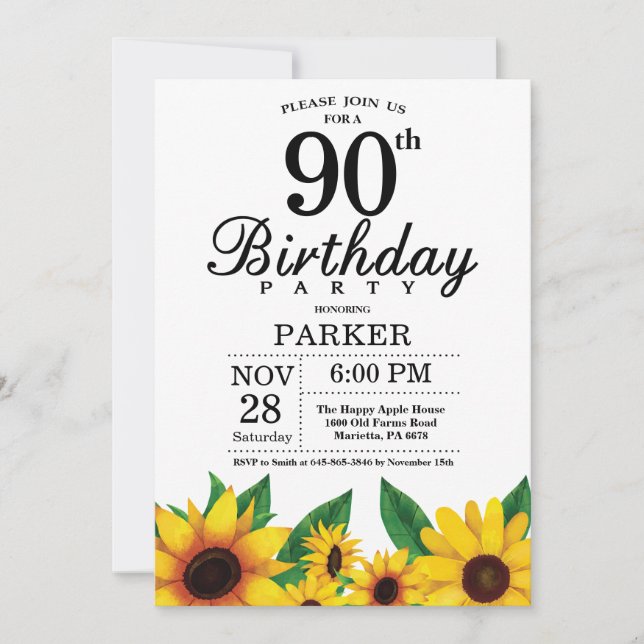 Tournesol 90e anniversaire Invitation (Devant)