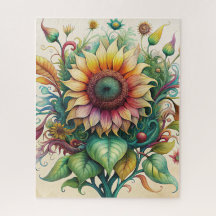 Tournesol Aquarelle Avec Vines Puzzle #1
