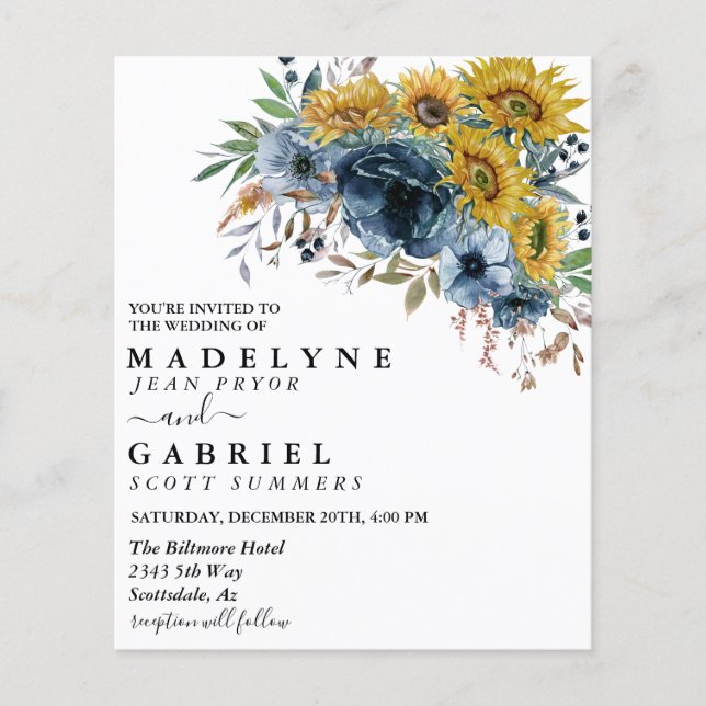 Tournesol Aquarelle Bleu Floral Élégant (Devant)