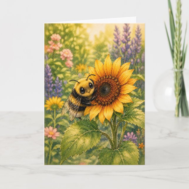 Tournesol Aquarelle Bourdonnement Cachottier Carte (Devant)