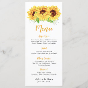 Tournesol Aquarelle Floral Menu Mariage