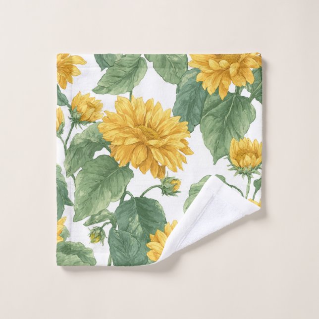 Tournesol aquarelle floral rustique (Gant de toilette)
